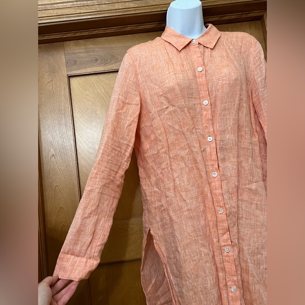 J Jill Love Linen Essential Button Down Tunic Orange Medium — READ - Picture 4 of 10